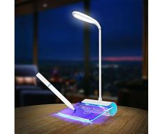 Lampada da tavolo led con Message Board, regalo bambini,3 livelli Dimmerabili,Touch Control,Luce gradevole per Occhi, Lampada flessibile e regolabile fino a 360¡ã,Porta di batteria ricaricabile USB W003 (Blu)