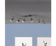 Plafoniera LED con faretti orientabili, include 6 lampadine LED GU10 da 5W 400 lm, luce calda 3000K, metallo color nickel opaco, lampada da soffitto moderna per cucina o camera, 230 V, IP20
