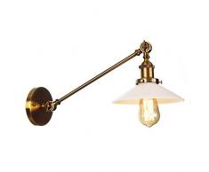 FBITE FXJ Lampade da parete, paralume in vetro vintage industriale ferro braccio oscillante lampada da lettura applique illuminazione per comodino camera da letto,Bronze,30cm