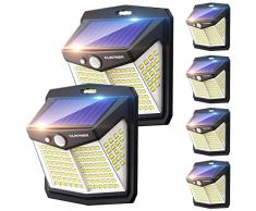 Claoner Luce Solare LED Esterno,【128LED 6 Pezzi】Faretti Solari a LED da Esterno 270° Illuminazione Luci Solari Esterno con Sensore di Movimento IP65 Impermeabile 3 Modalità per Parete, Giardino