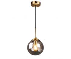 LFsem Industriale Retro Lampada da soffitto Palla di vetro Lampada a sospensione Apparecchio Raccordi in ottone Plafoniera per soggiorno Sala da pranzo Camera da letto Cucina Bar (Singolo, Grigio)
