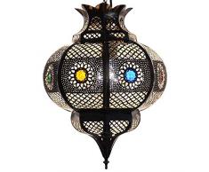 Lorient lampada orientale Cleopatra marrone/rame anticato H 42 cm Orient lampada da soffitto in metallo per motivi favolosi come da 1001 notte -- 100% tradizionale artigianato in Marocco