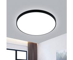 SENQIU Plafoniera LED Soffitto Rotonda, 24W 6500K Luce Fredda Lampada Led Soffitto Moderna Nero Impermeabile IP54 Per Bagno,Camera da Letto, Soggiorno, Corridoio Ø27CM