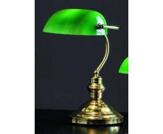 Lampada Da Tavolo E Da Scrivania In Ottone Lucido Con Vetro Verde - Misure H. 35 Cm - 1Xe27 Max. 60W - Lampada Modello Perenz 4807V