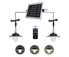 ENCOFT Lampada a Sospensione a 2 Luci Solare, 3 Modalità Lampada Solare LED da Esterno con Sensore di Movimento, 5 Livelli Luminosità 60LEDs Impermeabile Luce Solare con Telecomando, Bianco Caldo