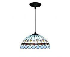 12 Inch Blue Feather Mediterraneo Pastorale antico di lusso Tiffany di stile a mano pendente di vetro della lampada giù luce