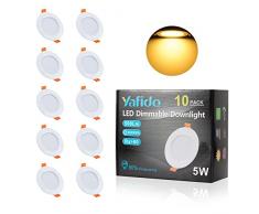 Yafido 10x Faretti Led 5W è equivalente alla lampada alogena 40W 500 Lumen Luce bianco caldo 3000K Faretti Led da Incasso per Cartongesso foro incasso Ø65-82mm