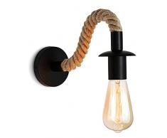 LZGS Go Swing Bands Lampada da parete vintage in corda di canapa applique industriale ideale per loft corridoio o camera da letto E27 lampadario 110/220V (nero)