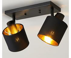 Lightess 2 Luci Lampada da Soffitto con Paralume in Tessuto, Plafoniere Interno Girevole 90°+360° in Metallo E27 Industriale, Lampada Applique da Parete Interna per Soggiorno, Nero Senza Lampadina