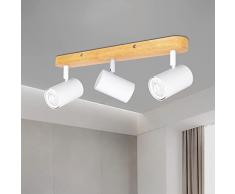 TaFiCo Lampada Faretti Soffitto Orientabili - Faretti LED Interno 3 Luci Legno Plafoniere Soffitto Moderna GU10 Applique Faretto Legna per Cucina Camera da Letto Soggiorno, Bianco (Senza Lampadina)