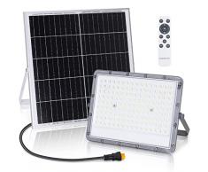Aigostar - Faretto led esterno con pannello solare,200W, luce bianca 6500k. Super luminosa faro con pannello solare. Grado di Protezione IP65/IK08, Faretto solare con telecomando è funzione timer.