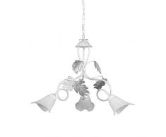 ONLI - Lampadario 3 luci Marilena in metallo bianco spennellato argento. Paralumi in vetro bianco. Prodotto lavorato a mano in Italia. Ø 40cm x h 110cm