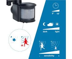 Electraline 363004 Faro Faretto Alogeno con Sensore di Movimento 120W/150W Luce Calda, Nero
