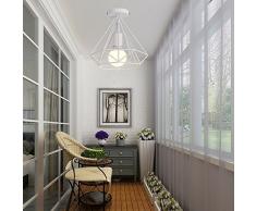 iDEGU Set di 2 plafoniera industriale retro a forma diamante gabbia E27 lampada da soffitto 25 cm - bianco