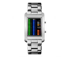 FeiWen Binario Orologi da Polso Multicolore LED Luce Fashion Unico Casual Rettangolare Acciaio Inox Cassa e Banda 50M Impermeabili Sportivi Digitali Orologio Data, Argento