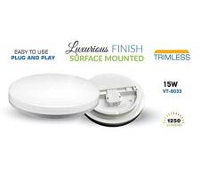 Plafoniera LED SMD 15W Trimless soffitto circolare IP44 1250LM VT-8033 - SKU 1389 Bianco freddo 6400K