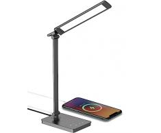 kwotry Lampada da Scrivania, LED Lampada da Tavolo Dimmerabile Ricarica USB, 10 Livelli di Luminosità 5 Modalità Colore con Funzione Timer, Controllo Touch, Lampada da Studio per Casa,Ufficio,Lettura