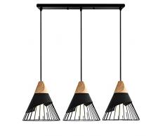 Lampada a sospensione in Metallo Legno creativo battuto lampadario in ferro E27 Luce pendente Semplice Moderno Sala da pranzo cucina Camera da letto Soggiorno Ristorante Corridoio, Nero