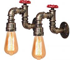 iDEGU Set di 2 applique da parete industriale, vintage lampada da parete stile tubo retrò art deco lampada da parete per bar cucina ristorante caffè corridoio (bronzo, rubinetto H)
