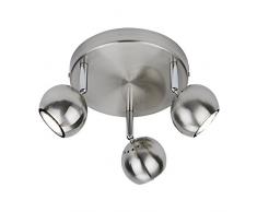 Biard Ohio' Binario Porta Faretti Orientabile 360° a 3 Luci Per Lampadine Spot GU10 a Soffitto (Nichel Satinato, IP20, Moderno)