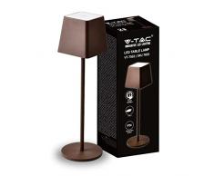 V-TAC Lampada da Tavolo senza Fili LED Dimmerabile con Comandi Touch – Lampada Marrone Corten Wireless Uso Interno ed Esterno IP54 da Casa o Ristorante – Batteria 4000 mAh – Luce 3000K Bianca Calda