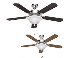 LE Ventilatore da Soffitto con 2 Portalampada E14 Lampada LED 60W, Ventilatore Classica a Soffitto 5 Pale, Diametro 132cm, Non Inclusa Lampadina (2 lampadine da 40W)