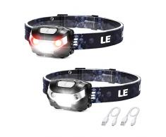 LE Torcia da Testa LED Ricaricabile USB (2 pezzi), 1000 Lux Lampada da Testa, 5 Modalità di Illuminazione, IPX4 Impermeabile, Torcia Frontale LED Luminoso per Campeggio, Corsa, Pesca(Cavo USB Incluso)