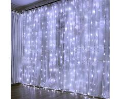 CREASHINE Tenda Luminosa Natale Catene Luminose Luci LED Tende con 8 Modalità di Illuminazione per Esterno/Interno, Addobbi Natalizi per la Casa,Camera da Letto,Giardino(Bianco freddo)