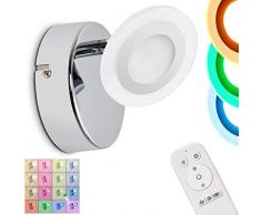 Applique murale LED Lucy in metallo di colore cromo, Lampada da parete con luce dimmerabile, Regolazione della luce e multi colore tramite il telecomando incluso, Faretto spot regolabile orientabile