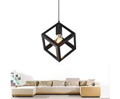Lampada a Sospensione Vintage Industriale Moderno Cubo Creativo Battuto Lampadario in Ferro Adatto Plafoniera Metallo per camera da letto, soggiorno, Ristorante, Corridoio, Caffetteria,E27, Nero
