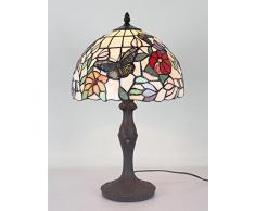 Bieye L31407 farfalla lampada da tavolo in stile tiffany in vetro colorato lampada da notte con paralume largo 12 pollici fatto a mano base in metallo per comodino camera da letto soggiorno