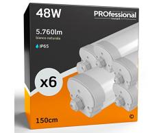 Eurocali 6x Plafoniere LED 48W 150cm Impermeabili IP65 5760 lumen - Forma: Tubo - Luce Bianco Naturale 4000K - Fascio Luminoso 120°