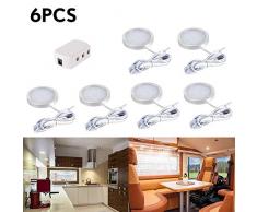 Set di 6 Faretti LED Sottopensile Luce di Punto del Tetto del LED with 12 LEDs dell'interno Illuminano con l'adattatore Divisore per Sottopensile Cucina Scaffali e Armadio Luce Carovana(Bianco caldo)