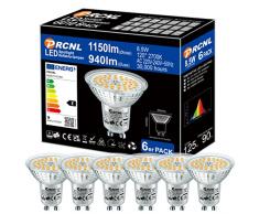 PRCNL Lampadine LED GU10 2700K Bianco Caldo 8.5W 940Lumen Equivalenti 125W Lampada Alogena. AC 230V No Flicker Faretti, Faretto 120 °Spot, 6 Pack