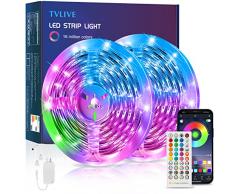 TVLIVE Striscia LED 10 Metri, Luci Led RGB 5050 Bluetooth Musica Sync Strisce led Controllo APP e 40 Tasti Telecomando IR, Modalità di Temporizzazione, Luci Led Camera da Letto per Decorazioni