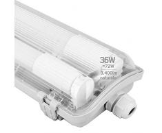 Eurocali 1x Plafoniera IP65 Impermeabile 36W Trasparente 3200 Lumen + 2 Tubi LED 120cm - Luce Bianco Naturale 4000K - Fascio Luminoso 160° - Sostituzione Neon