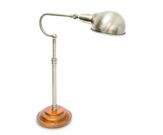 Relaxdays Steampunk Lampada da Scrivania, Industriale, Regolabile, Legno Massiccio, Argento