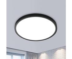 Delaveek Plafoniera LED Soffitto Rotonda IP44, 24W 2160LM Lampada da Soffitto Moderno, Ultra Magro Plafoniera Nero 6500K Bianco Freddo per Bagno Cucina Soggiorno Corridoio Ufficio Garage, Ø30CM