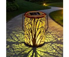 Lanterna Solare da Esterno, Lanterna Decorativa da Esterno con Motivo a Rami Scavati IP44 Impermeabile,Metallo Luce Solare Lampada Esterno per Giardino, Patio, Balcone, Tavolo, Prato