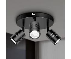 Kimjo Lampadario Faretti da Soffitto Orientabili, 3 Faretti da Parete Interno, Lampada Faretti Led Soffitto Nero GU10, Plafoniera LED Faretti per Soggiorno Corridoio, Max. 50W Senza Lampadina