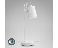 B.K.Licht Lampada da tavolo bianca, Lampada da comodino, adatta per lampadina E14 non inclusa max 20W, H 36.5cm, paralume orientabile, abat-jour per camera, lampada da scrivania in metallo IP20, 230V
