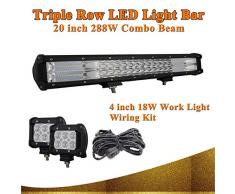 SKYWORLD 20 Pollici 288W Barra LED Auto Tripla Fila Spot Flood Luci Fuoristrada a LED 4x4 4WD 12V 24V, 4 Pollici 18W Flood Faro da Lavoro a LED Fari LED con Kit di Cablaggio per off Road ATV Camion