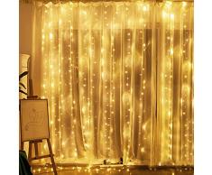 CREASHINE Tenda con Catena di Luci LED, 3 x 3 m, impermeabilità IP44, Stelle LED A Catena di Luce, Tenda di Luci per Natale, Decorazione Feste, Interni