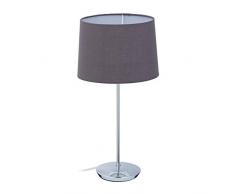 Relaxdays Lampada da Tavolo Classica, Luce con Attacco E14 e Paralume in Stoffa, Abat Jour da Comodino Vintage, Grigio