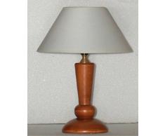 Lampada da comodino, abat jour in legno colore ciliegio; altezza cm36 con paralume modello cinese in tessuto plastificato bianco o avorio; attacco E14 tedesco piccolo; produzione propria - made in Italy