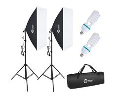 OMBAR Softbox-Set Fotografico per Studio Fotografico 2x50x70cm Professionale, con 135W 5500K Lampada Diurna E27 e Borsa per il Trasporto per Ritratti da Studio, Foto di Moda