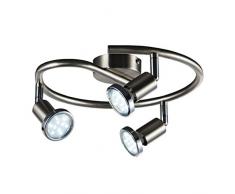 Faretti LED da soffitto orientabili, include 3 lampadine GU10 da 3W, luce calda 3000K, plafoniera moderna da soffitto a spirale per salotto, cucina o entrata, metallo color nickel e cromato 230V IP20