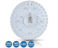 Bakaji Circolina Corona LED Disco per Sotituzione Neon Plafoniera Luce 80 LED 40W 3600 Lumen Bianco Naturale 4000K Diametro 25cm Facile Installazione con Base Calamitata e Connettori Incusi