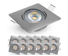 E EMOS Exclusive Faretti LED da Incasso per Cartongesso 5W / 450 Lumen | Faretti da Incasso 3000k Luce Bianco caldo | Set di 12 pezzi Spot LED Orientabili a 50°, quadrato e Ultra Piatti in Argento