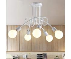 iDEGU 5 Luci Lampadario a Sospensione Retrò Lampada da Soffitto Industriale Paralume in Metallo E27 Lampada a Sospensione Moderna Plafoniera per Soggiorno, Camera da Letto (senza lampadine) (Bianco)